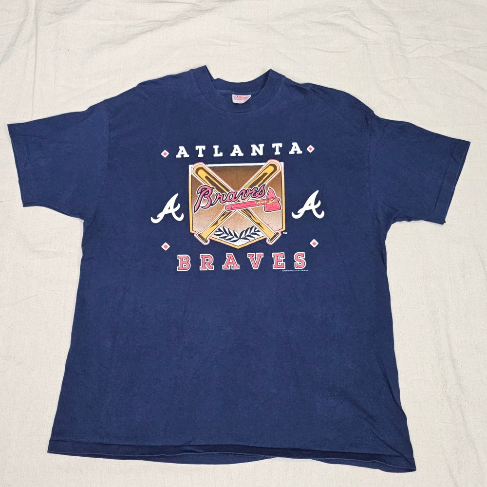 Hanes Heavyweight Atlanta Braves T-Shirt Navy XXL Single Stitch 1991 USA Vintage